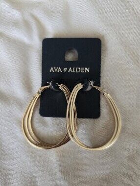 Ava & Aiden Polished Gold Multi-Row Teardrop Hoop Earrings